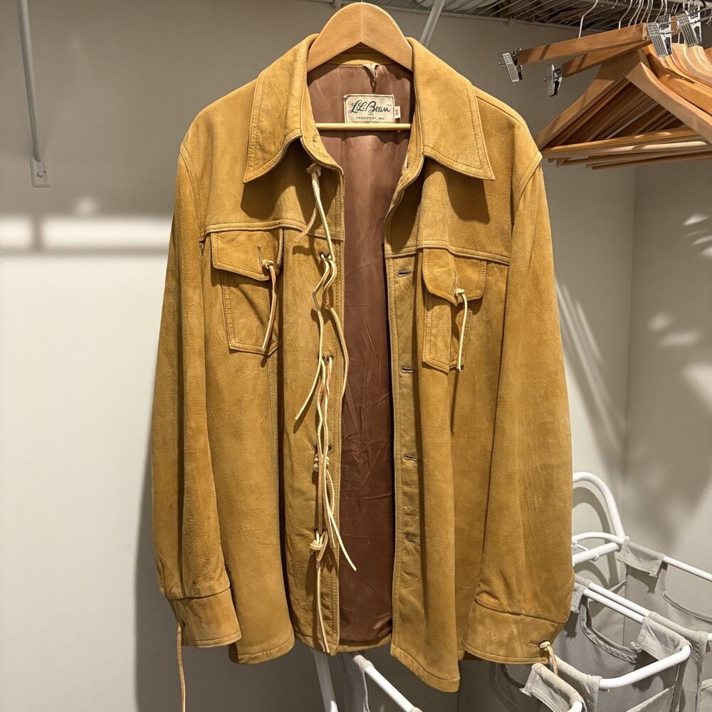 Vintage L.L Bean Full Suede Shirt Jacket Made in USA Men's Size 46 Cursive RARE